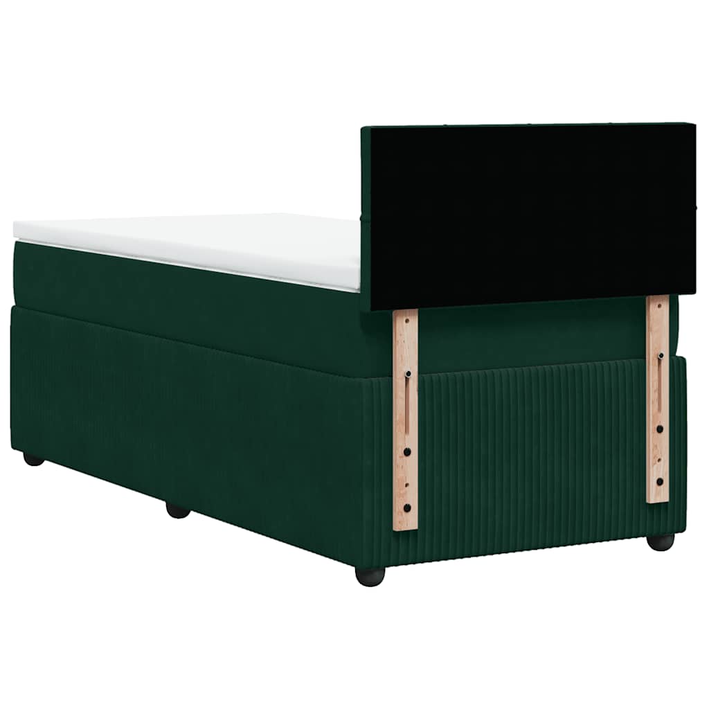 Κρεβάτι Boxspring με Στρώμα Σκούρο Πράσινο 90x190 εκ. Βελούδινο - Pakobazaar