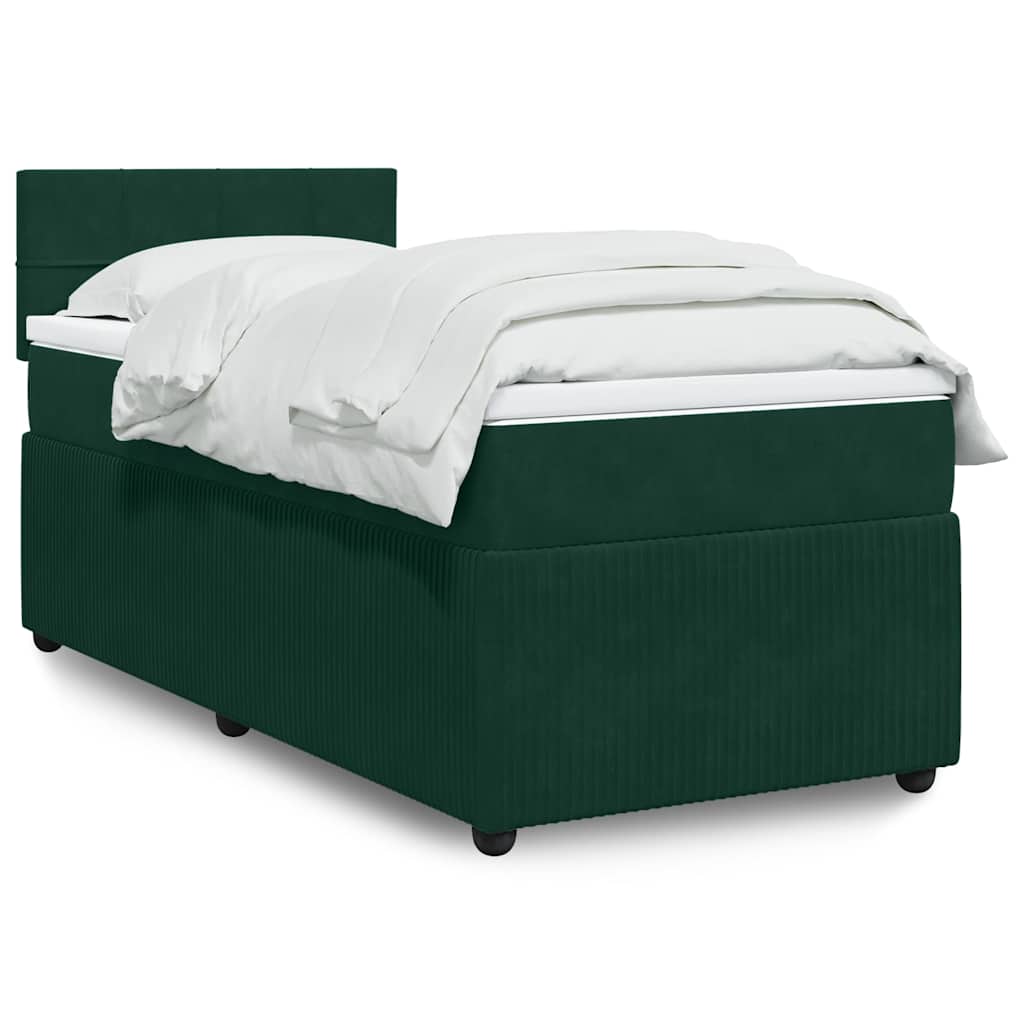Κρεβάτι Boxspring με Στρώμα Σκούρο Πράσινο 90x190 εκ. Βελούδινο - Pakobazaar