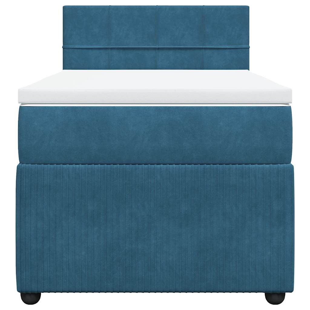 Κρεβάτι Boxspring με Στρώμα Μπλε 90x190 εκ. Βελούδινο - Pakobazaar