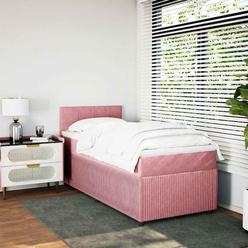 Κρεβάτι Boxspring με Στρώμα Ροζ 90x190 εκ. Βελούδινο - Pakobazaar