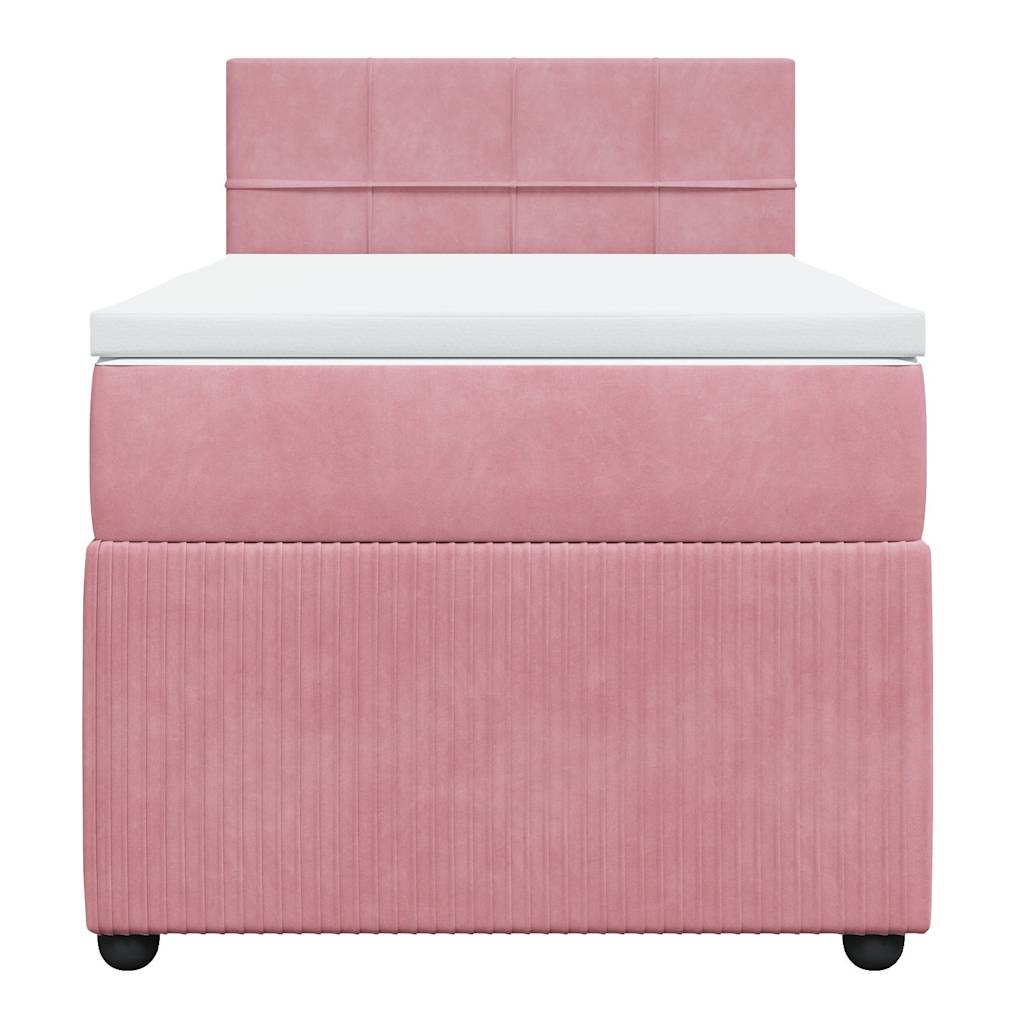 Κρεβάτι Boxspring με Στρώμα Ροζ 90x190 εκ. Βελούδινο - Pakobazaar