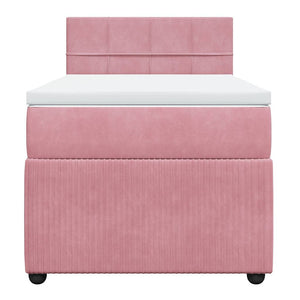 Κρεβάτι Boxspring με Στρώμα Ροζ 90x190 εκ. Βελούδινο - Pakobazaar