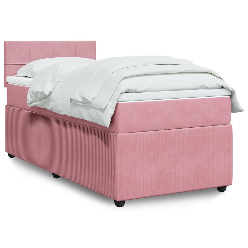 Κρεβάτι Boxspring με Στρώμα Ροζ 90x190 εκ. Βελούδινο - Pakobazaar