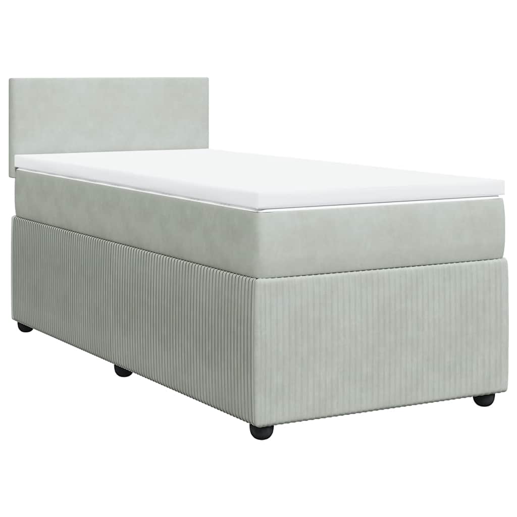 Κρεβάτι Boxspring με Στρώμα Ανοιχτό Γκρι 90x200 εκ. Βελούδινο - Pakobazaar