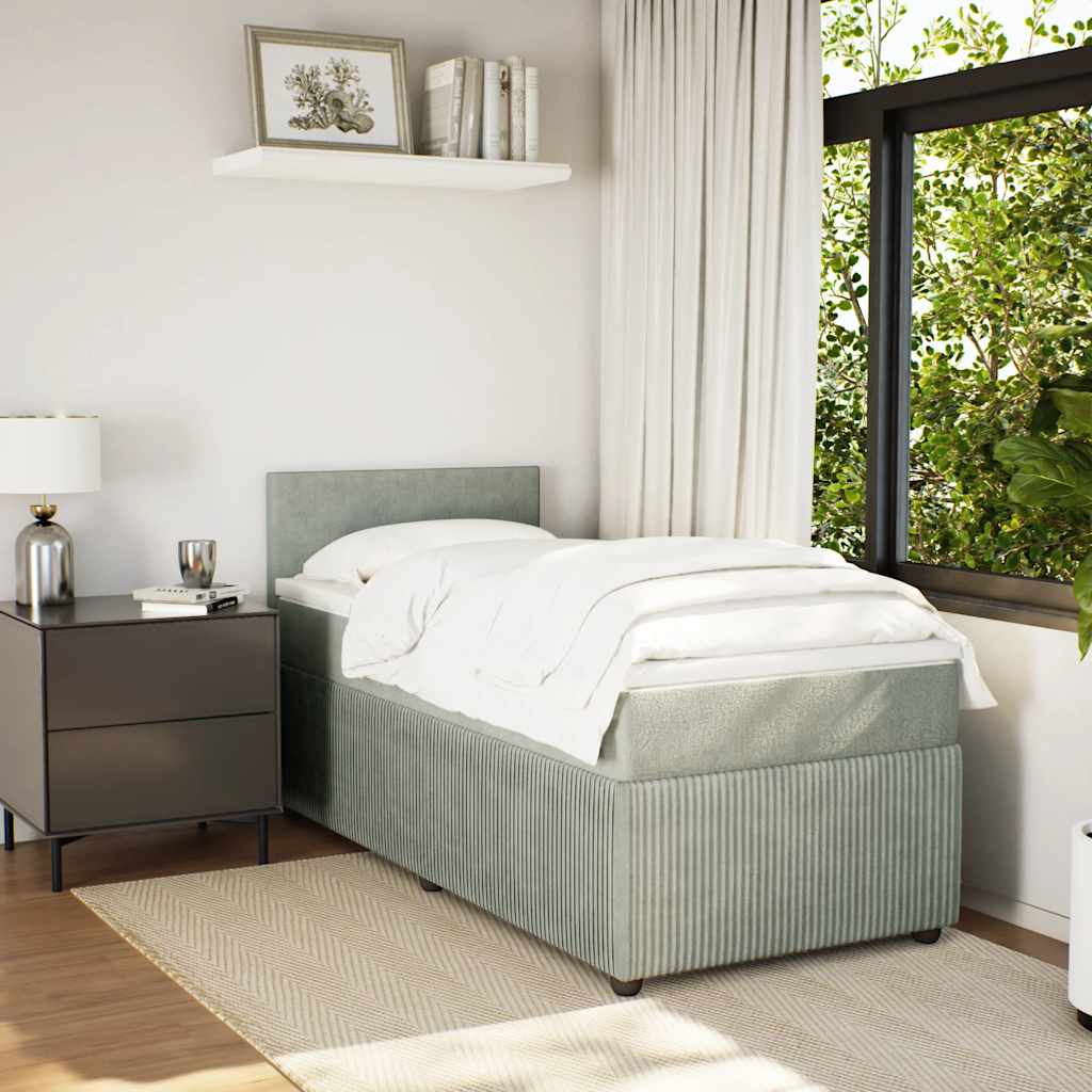 Κρεβάτι Boxspring με Στρώμα Ανοιχτό Γκρι 90x200 εκ. Βελούδινο - Pakobazaar