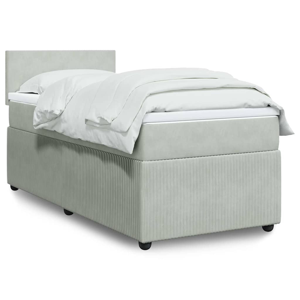 Κρεβάτι Boxspring με Στρώμα Ανοιχτό Γκρι 90x200 εκ. Βελούδινο - Pakobazaar