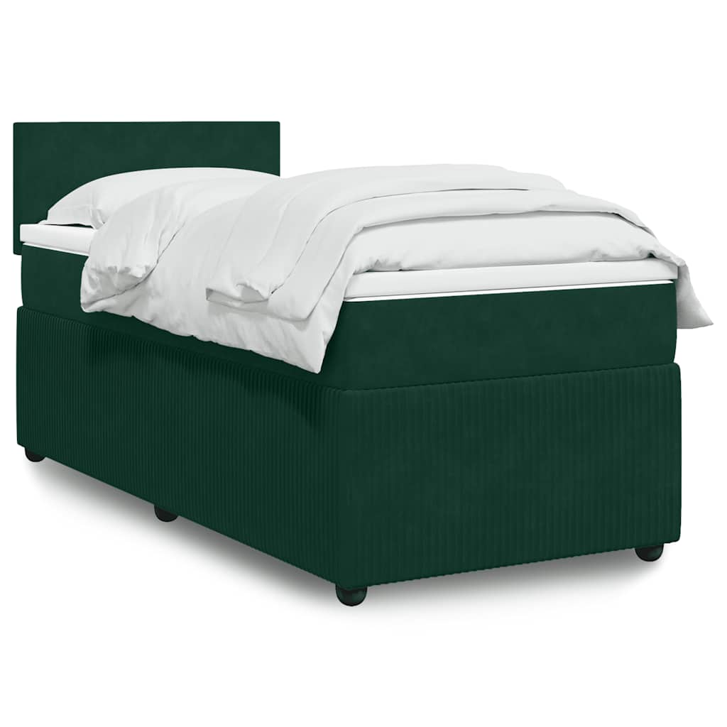 Κρεβάτι Boxspring με Στρώμα Σκούρο Πράσινο 90x200 εκ. Βελούδινο - Pakobazaar