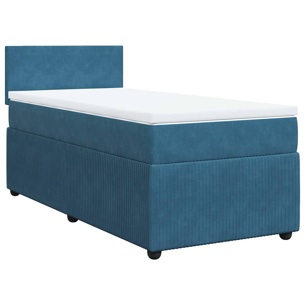 Κρεβάτι Boxspring με Στρώμα Μπλε 90x200 εκ. Βελούδινο