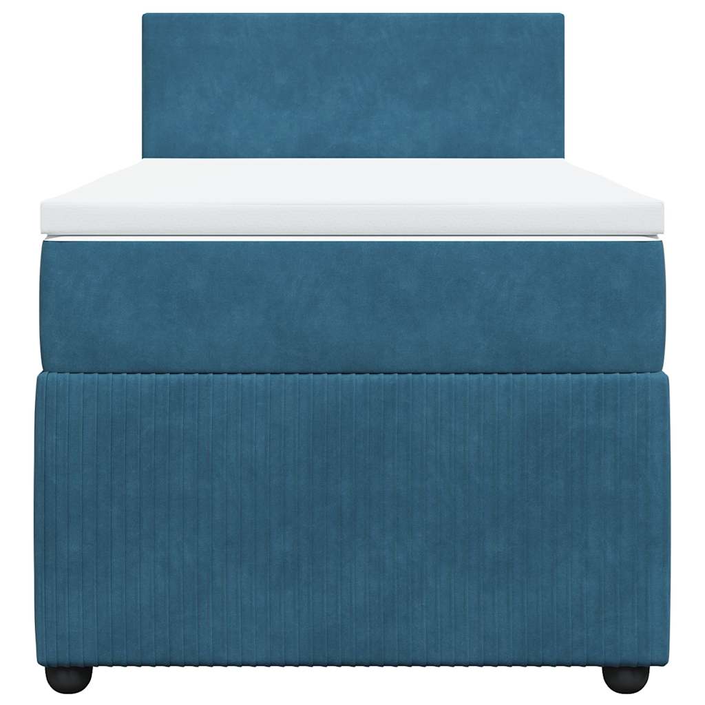 Κρεβάτι Boxspring με Στρώμα Μπλε 90x200 εκ. Βελούδινο