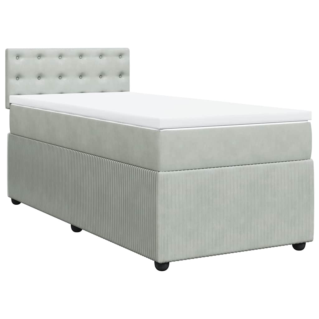 Κρεβάτι Boxspring με Στρώμα Ανοιχτό Γκρι 90x200 εκ. Βελούδινο - Pakobazaar