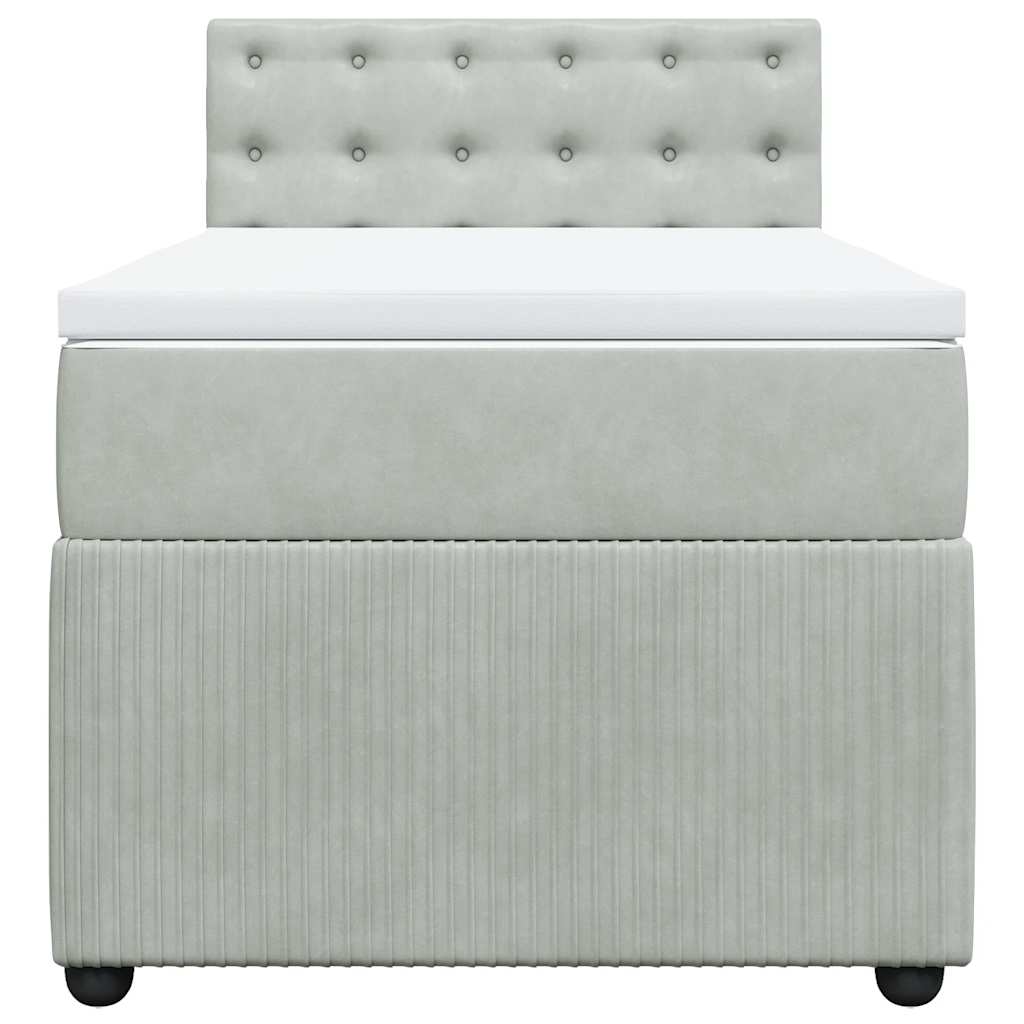 Κρεβάτι Boxspring με Στρώμα Ανοιχτό Γκρι 90x200 εκ. Βελούδινο - Pakobazaar