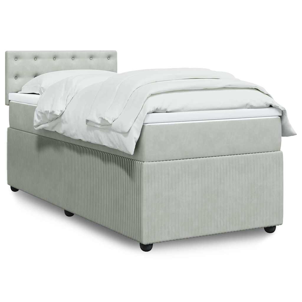 Κρεβάτι Boxspring με Στρώμα Ανοιχτό Γκρι 90x200 εκ. Βελούδινο - Pakobazaar