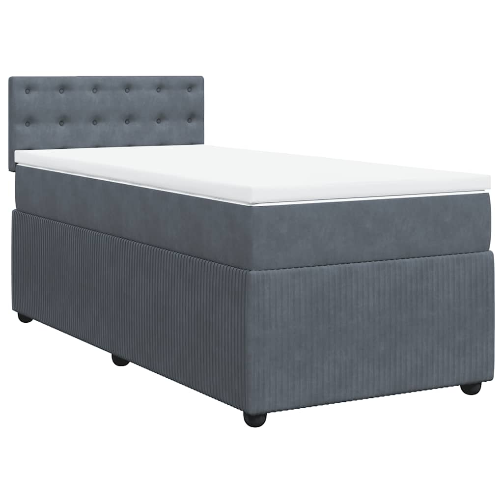 Κρεβάτι Boxspring με Στρώμα Σκούρο Γκρι 90x200 εκ. Βελούδινο - Pakobazaar