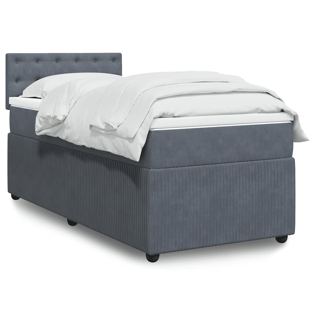 Κρεβάτι Boxspring με Στρώμα Σκούρο Γκρι 90x200 εκ. Βελούδινο - Pakobazaar