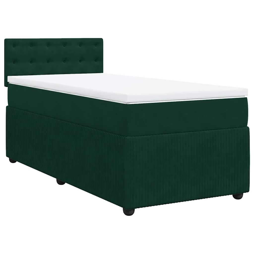 Κρεβάτι Boxspring με Στρώμα Σκούρο Πράσινο 90x200 εκ. Βελούδινο