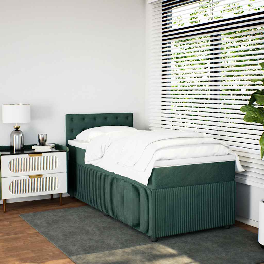 Κρεβάτι Boxspring με Στρώμα Σκούρο Πράσινο 90x200 εκ. Βελούδινο