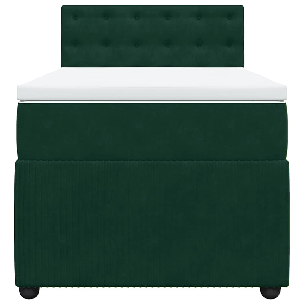 Κρεβάτι Boxspring με Στρώμα Σκούρο Πράσινο 90x200 εκ. Βελούδινο
