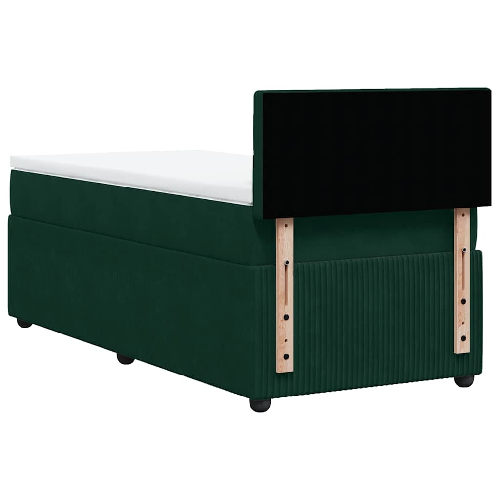 Κρεβάτι Boxspring με Στρώμα Σκούρο Πράσινο 90x200 εκ. Βελούδινο
