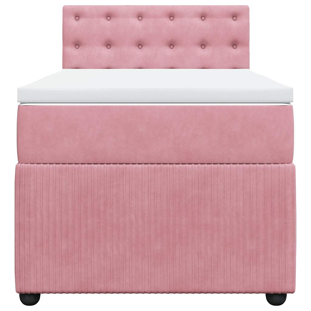 Κρεβάτι Boxspring με Στρώμα Ροζ 90x200 εκ. Βελούδινο - Pakobazaar