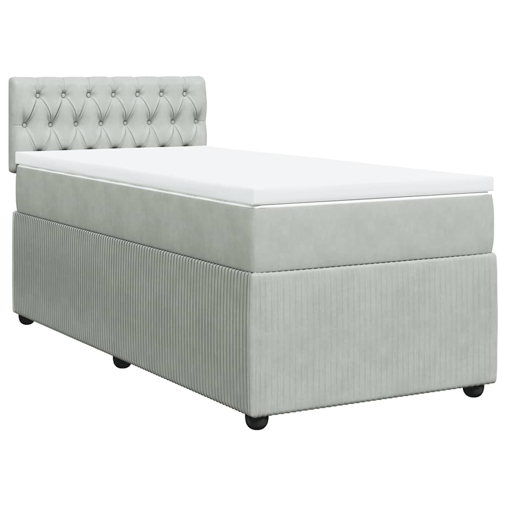 Κρεβάτι Boxspring με Στρώμα Ανοιχτό Γκρι 90x200 εκ. Βελούδινο