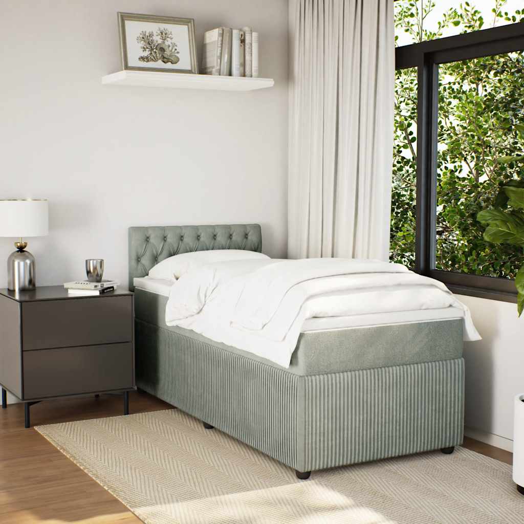 Κρεβάτι Boxspring με Στρώμα Ανοιχτό Γκρι 90x200 εκ. Βελούδινο