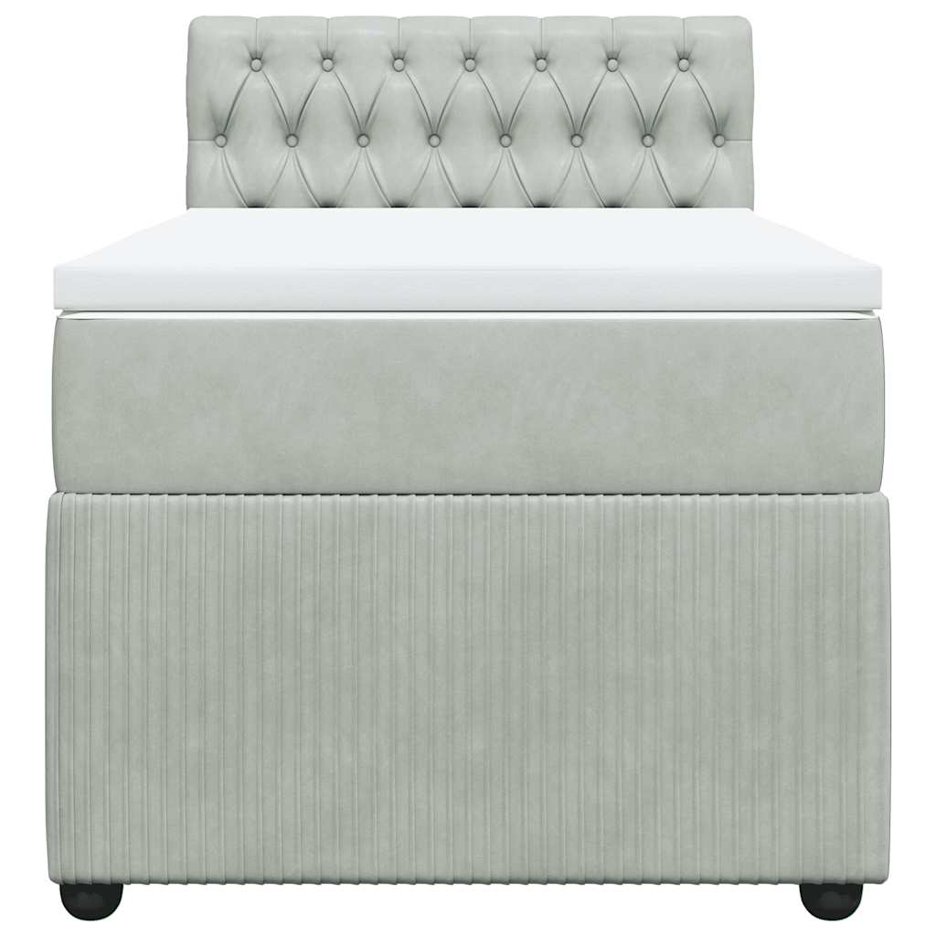 Κρεβάτι Boxspring με Στρώμα Ανοιχτό Γκρι 90x200 εκ. Βελούδινο