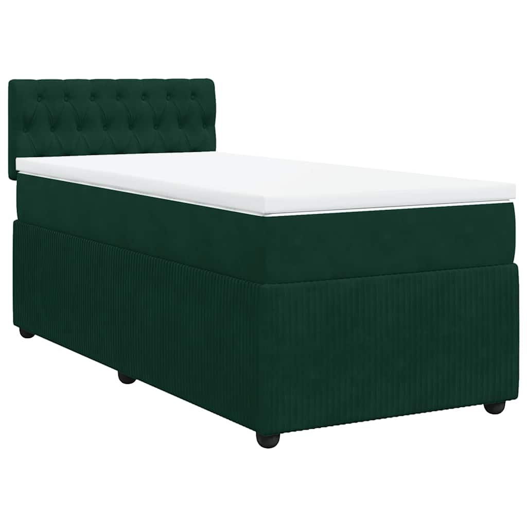 Κρεβάτι Boxspring με Στρώμα Σκούρο Πράσινο 90x200 εκ. Βελούδινο - Pakobazaar