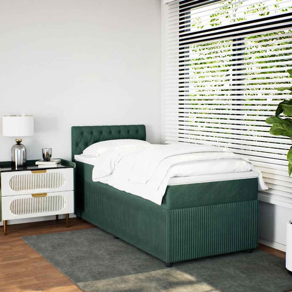 Κρεβάτι Boxspring με Στρώμα Σκούρο Πράσινο 90x200 εκ. Βελούδινο - Pakobazaar