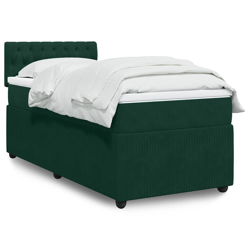 Κρεβάτι Boxspring με Στρώμα Σκούρο Πράσινο 90x200 εκ. Βελούδινο - Pakobazaar