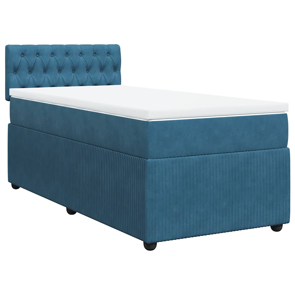 Κρεβάτι Boxspring με Στρώμα Μπλε 90x200 εκ. Βελούδινο