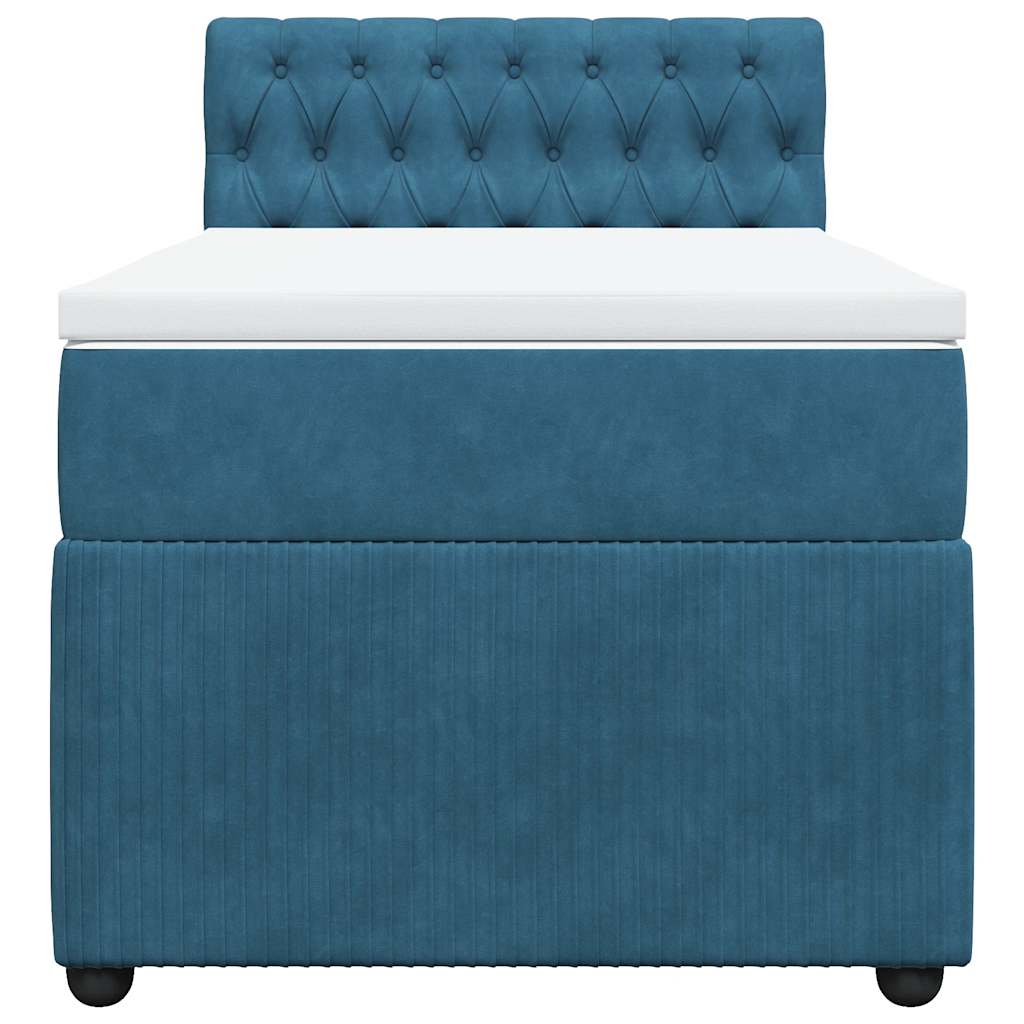 Κρεβάτι Boxspring με Στρώμα Μπλε 90x200 εκ. Βελούδινο