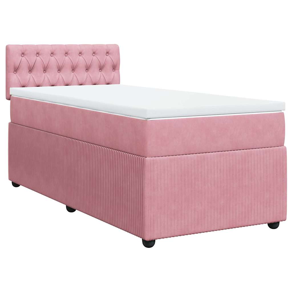 Κρεβάτι Boxspring με Στρώμα Ροζ 90x200 εκ. Βελούδινο - Pakobazaar