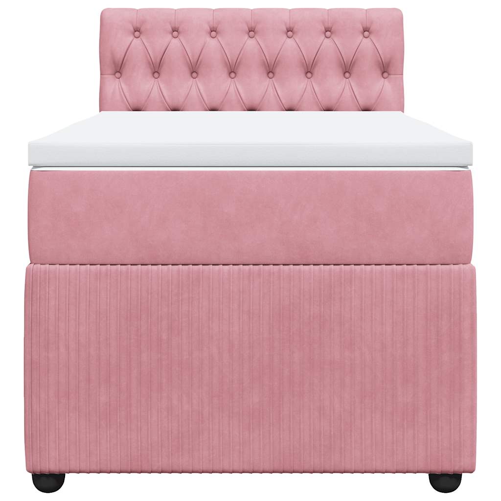 Κρεβάτι Boxspring με Στρώμα Ροζ 90x200 εκ. Βελούδινο - Pakobazaar