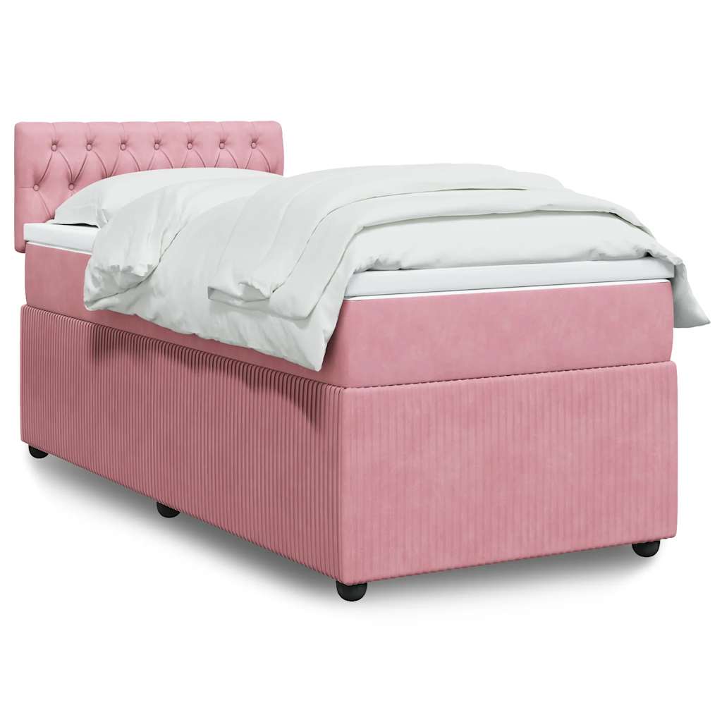 Κρεβάτι Boxspring με Στρώμα Ροζ 90x200 εκ. Βελούδινο - Pakobazaar