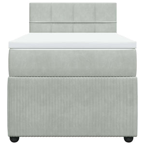 Κρεβάτι Boxspring με Στρώμα Ανοιχτό Γκρι 90x200 εκ. Βελούδινο - Pakobazaar