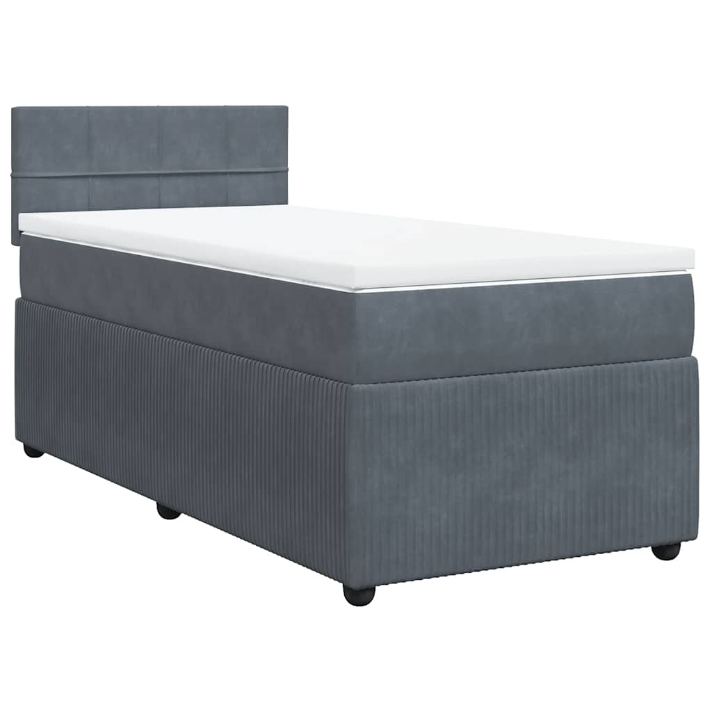 Κρεβάτι Boxspring με Στρώμα Σκούρο Γκρι 90x200 εκ. Βελούδινο - Pakobazaar