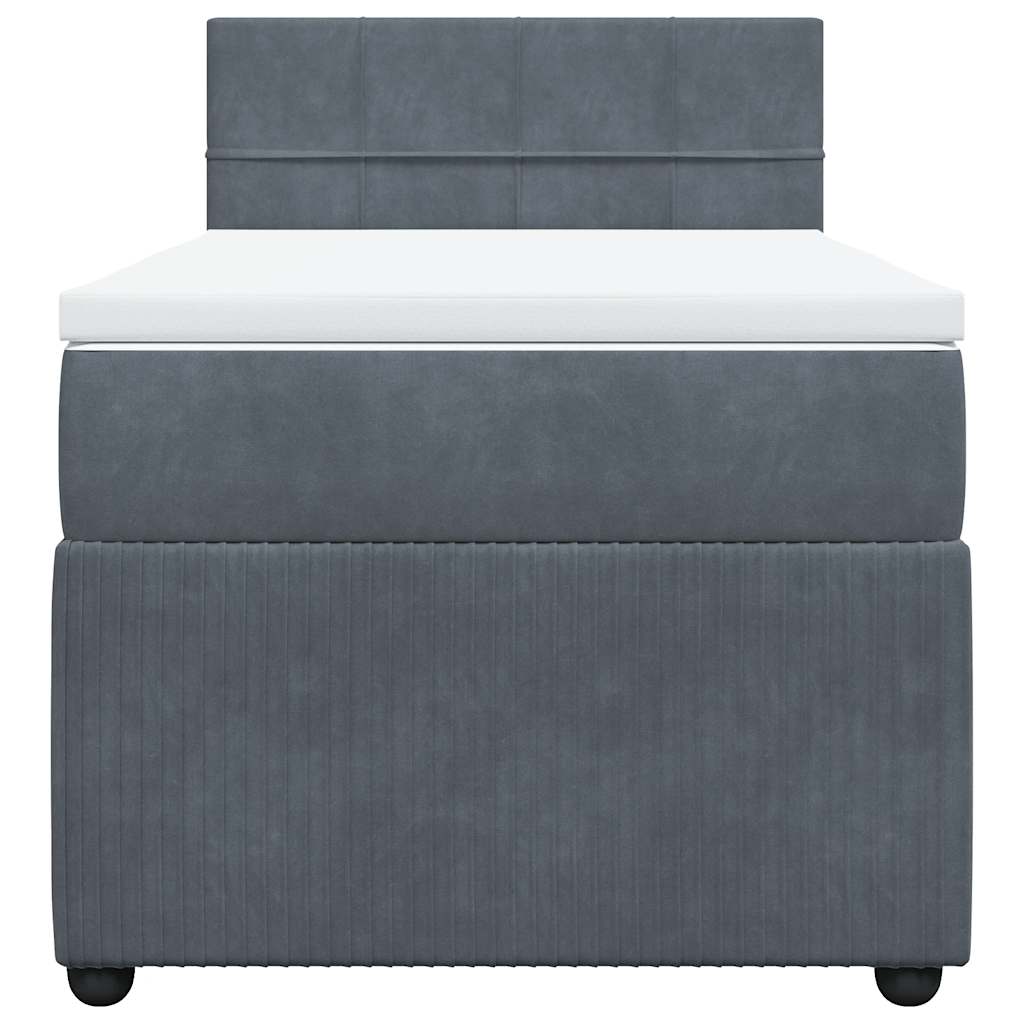 Κρεβάτι Boxspring με Στρώμα Σκούρο Γκρι 90x200 εκ. Βελούδινο - Pakobazaar
