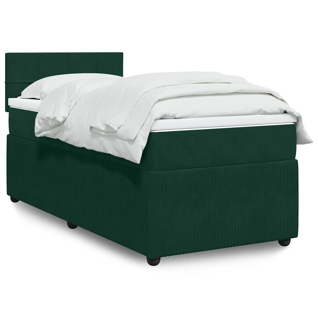 Κρεβάτι Boxspring με Στρώμα Σκούρο Πράσινο 90x200 εκ. Βελούδινο - Pakobazaar