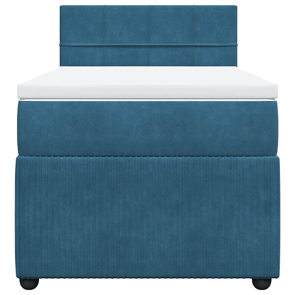 Κρεβάτι Boxspring με Στρώμα Μπλε 90x200 εκ. Βελούδινο