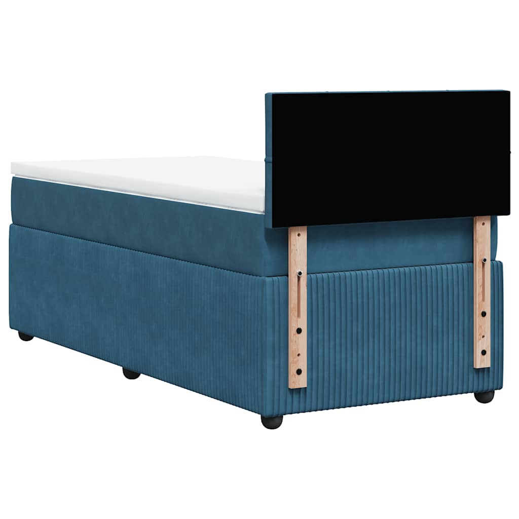 Κρεβάτι Boxspring με Στρώμα Μπλε 90x200 εκ. Βελούδινο