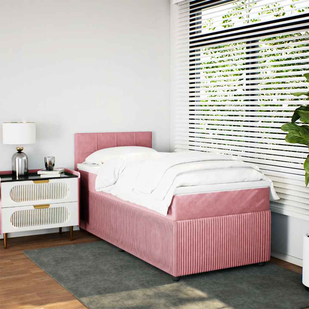 Κρεβάτι Boxspring με Στρώμα Ροζ 90x200 εκ. Βελούδινο