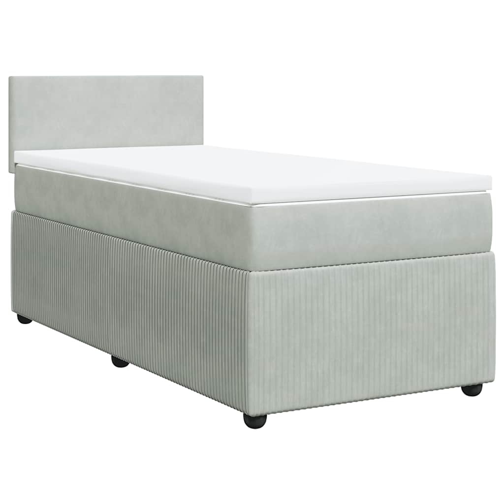 Κρεβάτι Boxspring με Στρώμα Ανοιχτό Γκρι 100x200 εκ. Βελούδινο