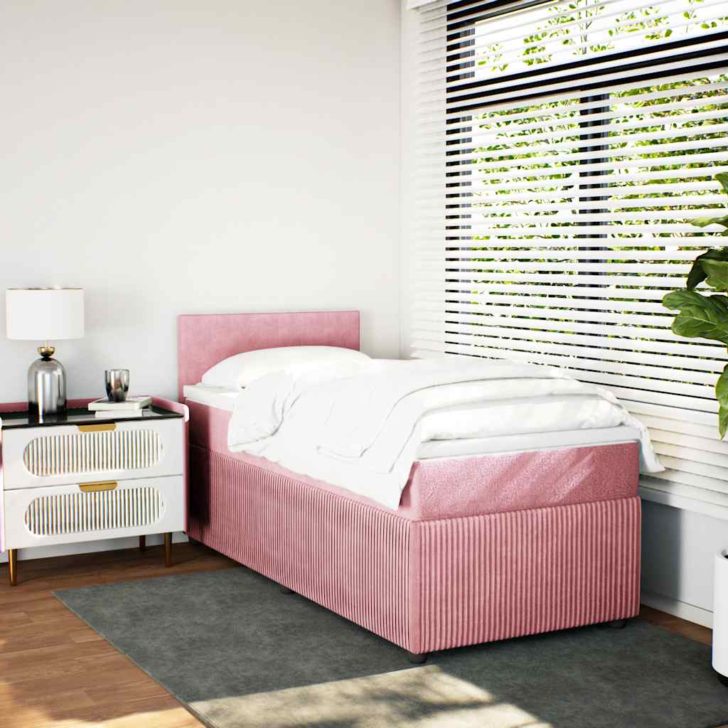 Κρεβάτι Boxspring με Στρώμα Ροζ 100x200 εκ. Βελούδινο - Pakobazaar