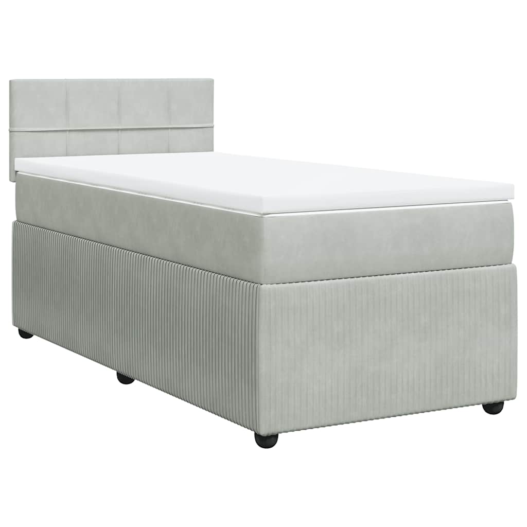 Κρεβάτι Boxspring με Στρώμα Ανοιχτό Γκρι 100x200 εκ. Βελούδινο - Pakobazaar