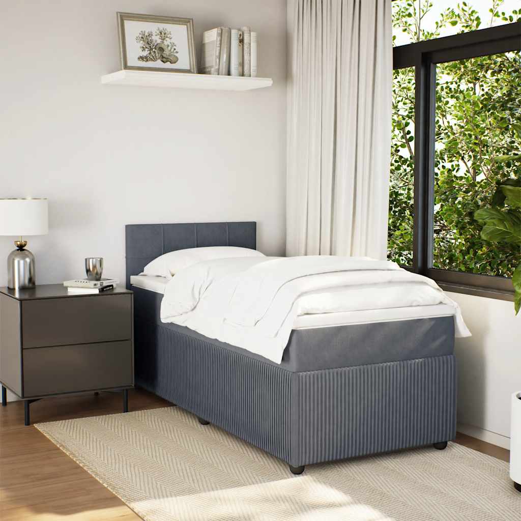 Κρεβάτι Boxspring με Στρώμα Σκούρο Γκρι 100x200 εκ. Βελούδινο