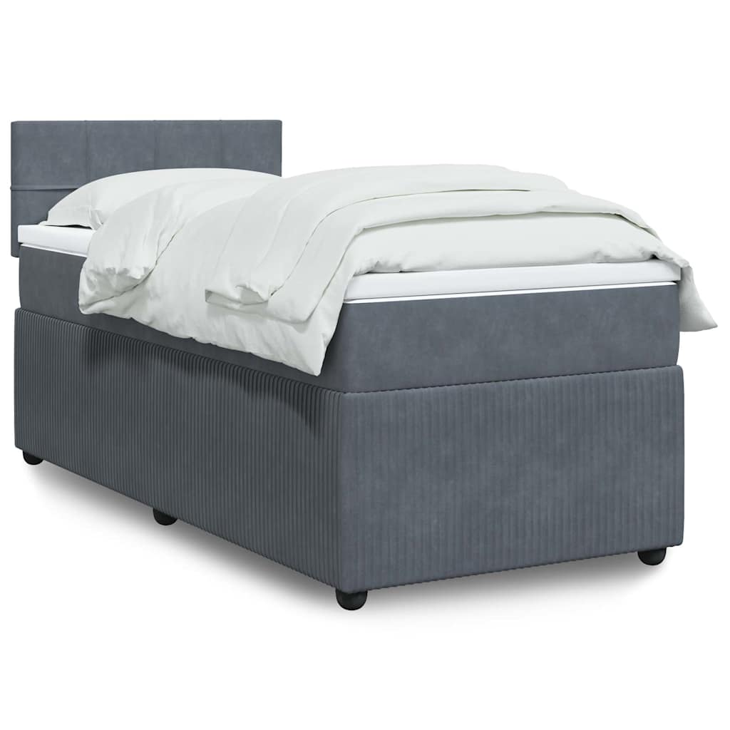 Κρεβάτι Boxspring με Στρώμα Σκούρο Γκρι 100x200 εκ. Βελούδινο