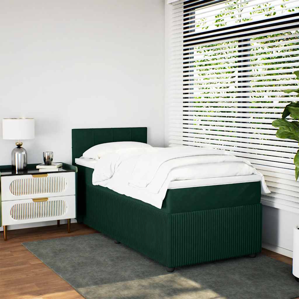 Κρεβάτι Boxspring με Στρώμα Σκούρο Πράσινο 100x200εκ. Βελούδινο