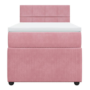 Κρεβάτι Boxspring με Στρώμα Ροζ 100x200 εκ. Βελούδινο - Pakobazaar
