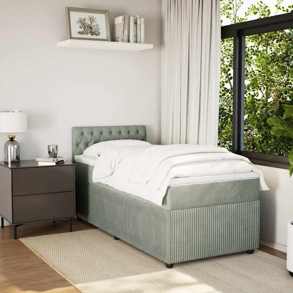 Κρεβάτι Boxspring με Στρώμα Ανοιχτό Γκρι 100x200 εκ. Βελούδινο