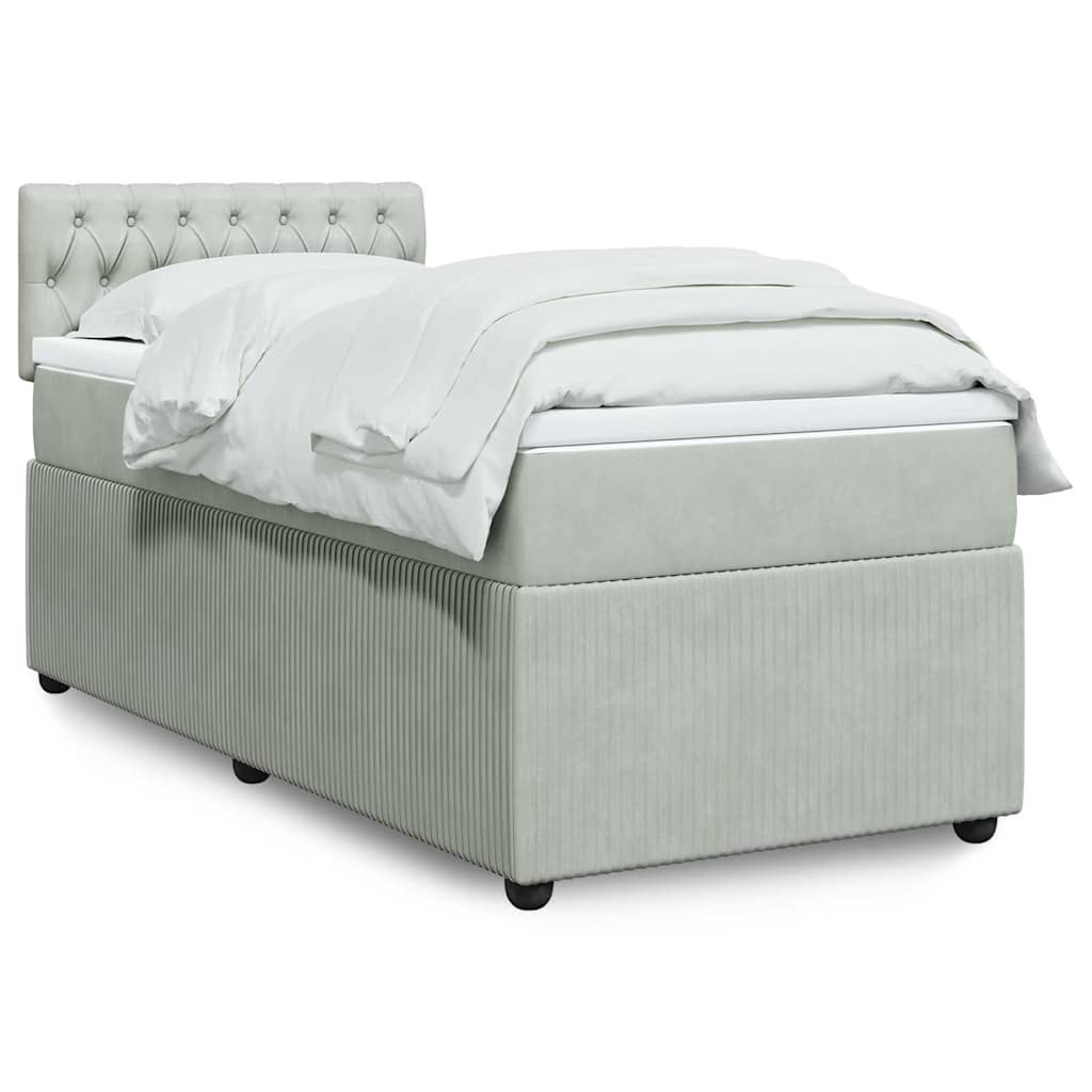 Κρεβάτι Boxspring με Στρώμα Ανοιχτό Γκρι 100x200 εκ. Βελούδινο